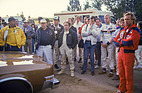 Fahrerbesprechung mit Röhrl - Bergrennen Pikes Peak 1987