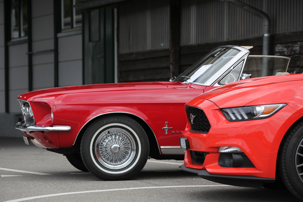 Bild Fast 50 Jahre liegen dazwischen - die Ähnlichkeiten an der Front sind eigentlich geringfügiger als erwartet - Mustang & Shelby Meeting 2017 in Zug