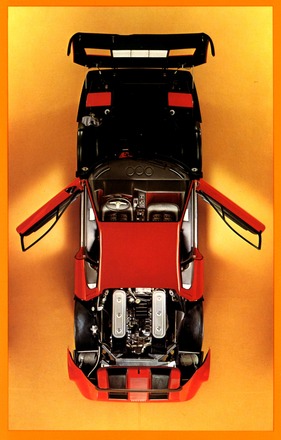 Ferrari 512 BB (1980) - der entblätterte Sportwagen von oben - aus dem Verkaufsprospekt von 1980