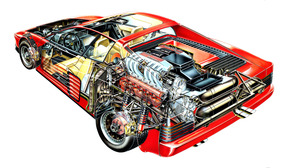 Ferrari Testarossa (1984) - Durchsichtszeichnung enthüllt die Innereien