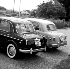 Fiat 1100 (1953) - Varianten bei der Heckansicht, links 1100 TV, rechts 1100