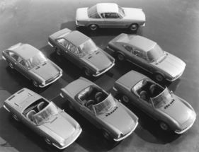 Fiat 124 Sport Coupé (1967) - zusammen mit den übrigen Fiat-Sportwagen aus der Vogelperspektive - 850, Dino, 2300 S