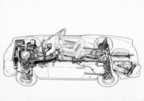 Fiat 124 Sport Spider (1966) - Technik sichtbar gemacht in der Durchsichtszeichnung