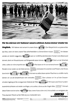 Fiat 128 (1977) - Werbung in der Schweiz - eindrückliche Demonstration der Sicherheit