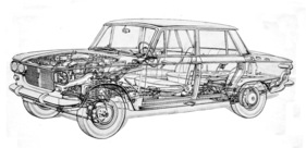 Fiat 1300 und 1500 (1961) - Durchsichtszeichnung Fiat 1300 und 1500 (1961) - Durchsichtszeichnung