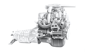 Fiat 1500 (1965) – der Motor von der Abgasseite gesehen