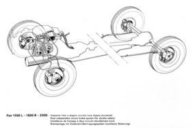 Fiat 1500 L (1963) - Bremsanlage mit Zweikreis-Übertragungssystem.