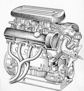 Fiat 1500 Spider (1959) - Skizze des OSCA-Motors
