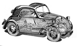 Fiat 500 (1936) - Durchsichtszeichnung - Blick durch das Auto