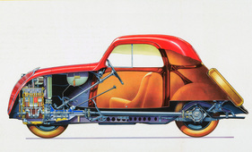 Fiat 500 (1948) - Durchsichtszeichnung - Blick durch den 500 B mit geringen Abweichungen zum 500A