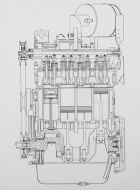 Fiat 500 B (1948) - Planzeichnung des Reihenvierzylinders