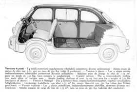 Fiat 600 Multipla (1956) - Blick durch den Sechssitzer mit heruntergeklappten Sitzen