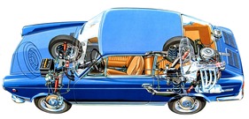 Fiat 850 Coupé (1967) - Grundkonstruktion und Technikkomponenten - Abbildung aus Faltprospekt (1967)