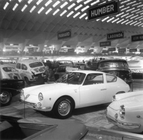 Fiat-Abarth Monomille (1962) - für den Strasseneinsatz konzipierter Ableger der Abarth-Renncoupés, gezeigt in Turin im Jahr 1962