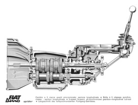 Fiat Dino Spider (1967) - Schnittzeichnung durch das Fiat-Fünfgang-Getriebe, das nur beim Zweiliter-Spider zum Einbau kam