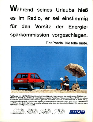 Fiat Panda 45 (1983) - Werbung nutzt Sparsamkeit und günstigen Einstandspreis aus