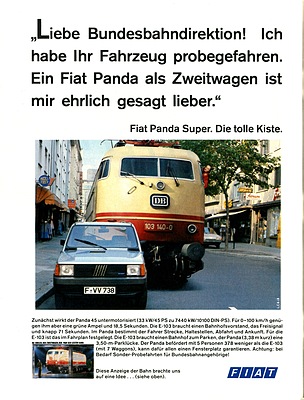 Fiat Panda 45 (1983) - der Panda in der Werbung als Alternative zur Deutschen Bahn