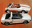 Bild: Fiat X 1/9 (1972) – Auf einer Illustration zusammen mit seinem Vorbild Autobianchi Runabout