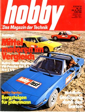 Fiat X 1/9 (1974) - zusammen mit Matra Bagheera und VW-Porsche 914 auf dem Titelblatt der Zeitschrift Hobby