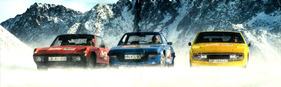 Fiat X 1/9 (1974) - zusammen mit Matra Bagheera und VW-Porsche 914 im Schnee