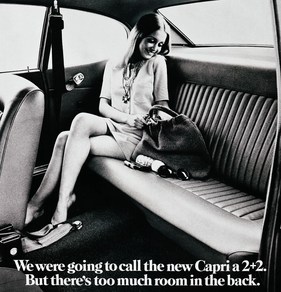Ford Capri (1969) - Werbung in England - zu geräumig für einen 2+2