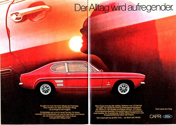 Ford Capri (1970) - doppelseitige Zeitschriftenwerbung