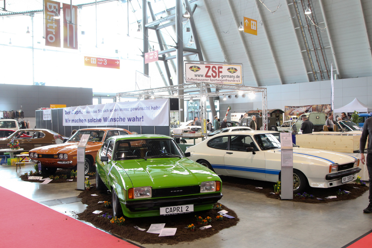 Ford Capri Club stand, on the right a May-Turbo - Retro Classics Stuttgart 2020
