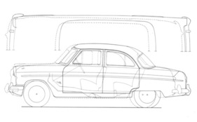 Ford Consul (1956) – Diese Zeichnung verdeutlicht, wie stark der Consul Mark II gegenüber seinem Vorgänger angewachsen ist