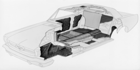 Ford Mustang (1964) - Schnittzeichnung, zeigt Isolationen