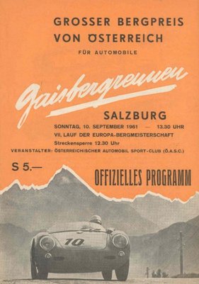 Gaisbergrennen Jahresprogramm Titelblatt 1961 Gaisbergrennen Jahresprogramm Titelblatt 1961