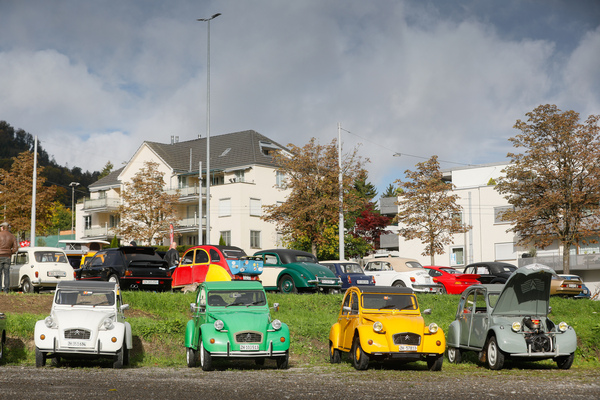 Bild: Ganz schön bunt: vier Citroën 2 CV in Reih und Glied - Albisgütli Classics Cars & Bikes Oktober 2025