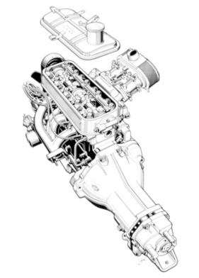 Glas 1300 GT (1966) – Blick unter den Ventildeckel des Motors