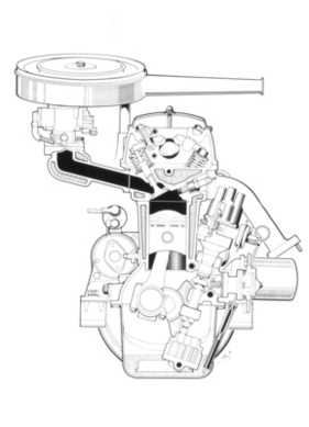 Glas 1700 (1966) – Schnittzeichnung des Motors, Ansicht von vorn