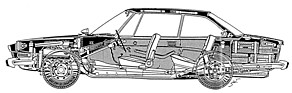 Glas 2600 V8 (1965) - Das Röntgenbild des Glas 2600 V8 zeigt die grosszügige Innenraumaufteilung und den generösen Kofferraum