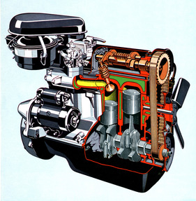 Glas S 1004 (1963) - Durchsichtszeichnung - der Vierzylinder mit obenliegender durch einen Zahnriemen angetriebener Nockenwelle