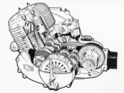 Bild: Goggomobil T 250 (1965) - Durchsichtszeichung des Zweitakt-Motors mit zwei parallelen Zylindern