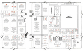 Hallenplan des Genfer Autosalons von 1985 mit Hinweisen auf die Premieren