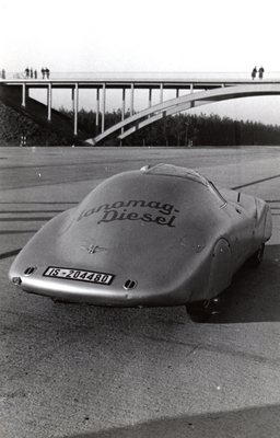 The original on the highway near Dessau, where the Rekord Diesel made the four spectacular record runs in 1939.