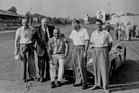 Hermann Lang, Alfred Neubauer, Juan Manuel Fangio, Karl Kling und Hans Herrmann beim Grossen Preis von Italien in Monza 1954