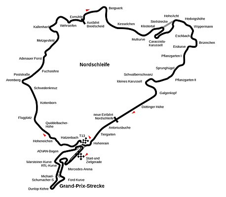 Bild: Heutige Nordschleife und Nürburgring Streckenführung