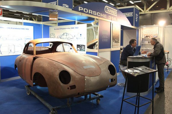 Impressions of the Fribourg 2014 classic car and parts market - Porsche 356 restoration object for visual instruction at Tanner