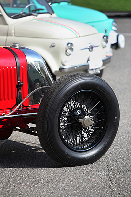 Image: Impressions from the 2013 "Italiauto" Italian classic car meeting - Maserati 8CM from 1933 next to a less powerful Fiat 500