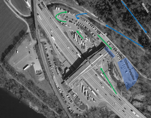 Bild Informationen Zufahrt Raststätte Würenlos mit eigenem Oldtimer am 24. April 2022