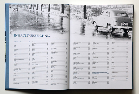 Inhaltsverzeichnis auf zwei Seiten - Buch "Vergessene Autos - Erloschene deutsche Marken"