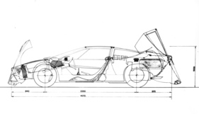 Ital Design Iguana (1969) - Skizze von Giugiaros Entwurf auf der Basis des Alfa Romeo 33 Chassis