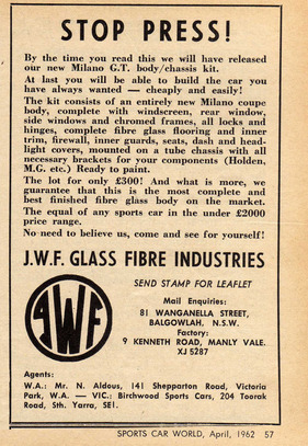 JWF MIlano GT (1962) - Inserat in Sports Car World April-Nummer 1962