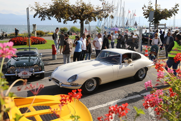 Bild: Jaguar E-Type Series 1 bei der Ankunft - 29. Swiss Classic British Car Meeting Morges 2021