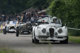 Jaguar XK 120 OTS (1954) am Oldtimer GP Brugger Schachen 2019 - Starterfeld 5 «Vorkriegs- und historische Sportwagen»