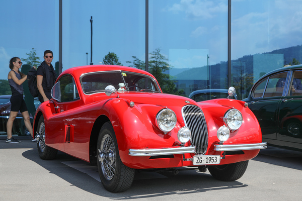 Jaguar XK 120 as a coupé all in red - Swiss Classic World Lucerne 2023