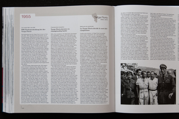 Bild Jedem Jahr von 1955 bis 1973 wurde eine mehrseitige Zusammenfassung gewidmet. – Ausschnitt aus dem Buch «Targa Florio 1955-1973»